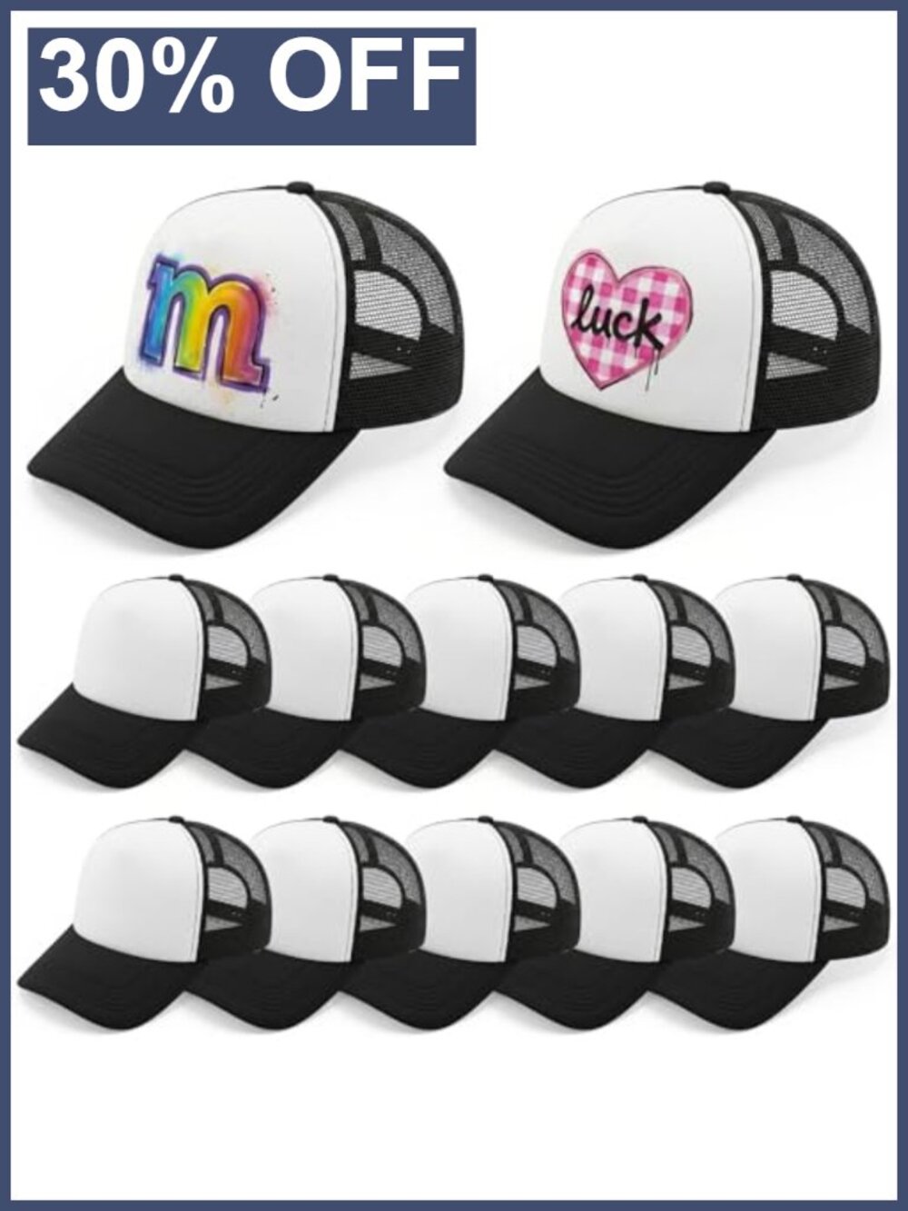10 Pack Sublimation Blank Trucker Hats Snapback Adjustable Unisex DIY Custom